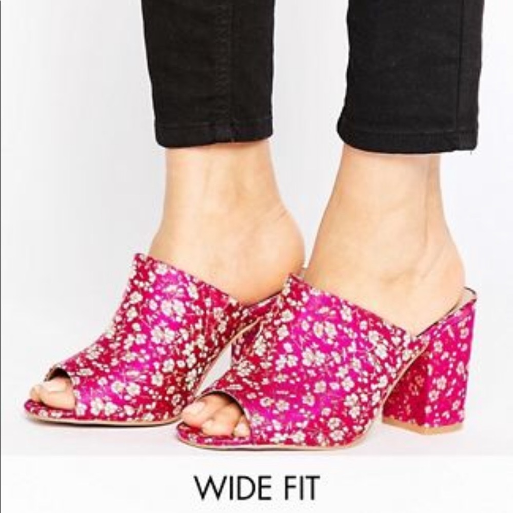 ASOS Wide Fit Pink Brocade Mules
